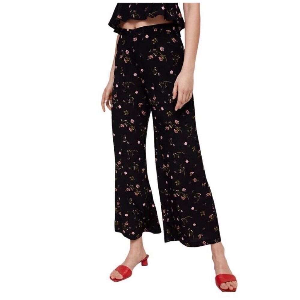 Aritzia Wilfred Womens Pants Pernelle Wide Leg Floral  Black Claremont Sz. 4